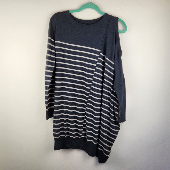AllSaints Ridce Asymmetric Striped Cold Shoulder Long Sleeve Dress sz S - Picture 1 of 11